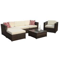 Amazon Com Patioroma 6pc Outdoor Rattan Sectional Furniture Set With Cream White Seat And Bac Outdoor Sectional Furniture Outdoor Furniture Single Sofa Chair