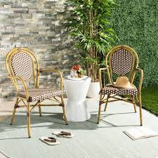 Safavieh Rosen Outdoor Stacking Arm Chair Set Of 2 Brown White Walmart Com In 2020 French Bistro Chairs Patio Dining Chairs Outdoor Dining Chairs