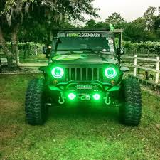Going Green With Led Halo Headlights For Jeeps Jeep Wrangler Jeep Wrangler Headlights Jeep