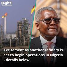Another refinery is set to begin operations, sparking excitement across the  country. Currently, the Dangote Refinery is the only facility producing  petrol in Nigeria. Full details in the comments.