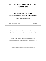 Brevet 2021 - Histoire-Géographie - Série Professionnelle | PDF | Troubles  | Gouvernement