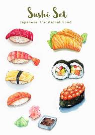 Sushi Set 01 Japanese Food Illustration Watercolor Food Sushi Set