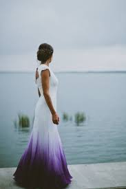 Purple Dye Dipped Wedding Dress Country Style Wedding Dresses Ombre Wedding Dress Beach Wedding Dress