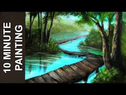 How To Paint A Fantasy Garden Acrylic Painting With A Bridge Over A Pond And Purpl Sunset Painting Acrylic Easy Landscape Paintings Landscape Painting Tutorial