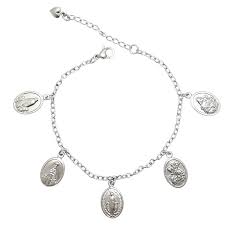 Pulseira Medalha N.Sra. Das Graças Aparecida Fátima Carmo São Jorge Aço  Inox