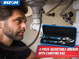 Rizom Self Adjusting Wrench, 8” and 12” Pipe Wrench, 2-Piece Self  Adjustable Wrench Set with 3/8 to 1-3/4 inch Jaw Open