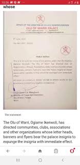 The palace of the olu of warri, delta state, ogiame ikenwoli has dismissed social media reports that the revered monarch has joined his ancestors. Mr Lily White Olu Of Warri Instructs All To Expunge Facebook