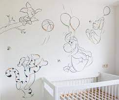 Muurtekening Van Winnie The Pooh Knorretje Teigetje En Iejoor Past Prima In Een Grijze Babykamer Of In Zwart Stanza Per Neonati Stanza Di Bambino Camerette