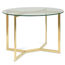 Tempered glass with marble effect base material: Round Glass Dining Table Gold Base The Interior Designer