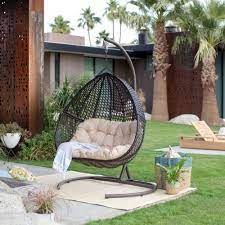 Island Bay Samos Resin Wicker Hanging Egg Loveseat With Cushion And Stand Hanging Egg Chair Egg Swing Chair Swinging Chair