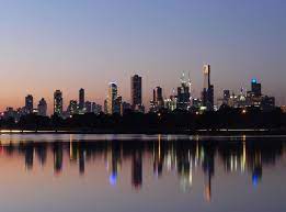 Skyline of melbourne at city business district. Melbourne S Skyline From Albert Park Lake Melbourne Skyline Skyline Cityscape Painting