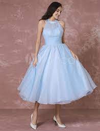 Blue Wedding Dress Short Tulle Vintage Bridal Dress Halter Backless Ball Gown Cocktail Dress Tea Length Party Dress Milanoo Short Wedding Dress Blue Wedding Dress Short Bridal Dresses Vintage