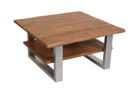 Couchtisch Baumkante massiv Mangoholz honigfarben 90x90 cm silber PATRICK