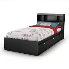 The base is basically a large framed box with three sections for the drawers. South Shore Spark Twin Mates Bed Frame And Bookcase Headboard In Pure Black 10049 The Home Depot