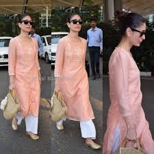 Airport Style Kareena Kapoor Khan Snapped At The Airport Today Bollywoodstylefile I Casual Indian Fashion Kurta Designs Women Indian Designer Suits
