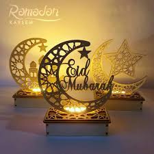 The cresent shawwal moon, which announces ''it's eid'' has been sighted. Qfu Led Light Happy Eid Mubarak Ramadan Wooden Eid Mubarak Decoration For Home Moon Islam Mosque Muslim Hanging Pendant Supplies Party Diy Decorations Aliexpress