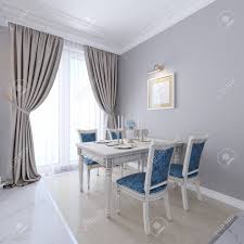 Free delivery and returns on ebay plus items for plus members. Luxurious Dining Table With White Furniture And Blue Upholstery Stock Photo Picture And Royalty Free Image Image 113380694