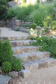 Had A Stone Mason Add Formal Wide Steps To Transition Up To Lavender Hill The Color Palette Is Simple And Subdued Garden Stairs Garden Steps Landscape Design