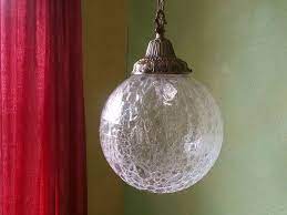 Vintage Crackle Glass Pendant Lamp Extra Large Globe Etsy Glass Pendant Lamp Pendant Lamp Crackle Glass