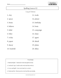 Free third grade spelling words list , worksheets and dictation sentences for testing. Spelling List C2 Long A Patterns Teaching Squared