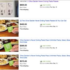 I used olive garden's never ending pasta pass for eight hours straight. Black Market Of Olive Garden Pasta Passes Olive Garden Unlimited Pasta Passes Sell For Absurd Amounts Of Money