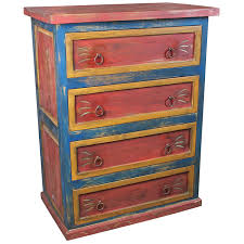 Mexican folk art painted furniture. Mexican 4 Drawer Painted Wood Dresser Red Yellow And Blue