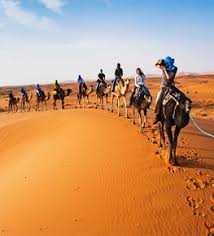 Usually, two hours before sunset so that we can watch it on the way or when we arrive at the camp. Morocco Desert Tours Camel Trek Excursions Sahara Trips Company