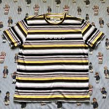 Black And White Striped Tee Bnwt Black White Yellow Striped Guess T Shirt S M White Striped Tee White Stripes Tshirt Yellow Stripes