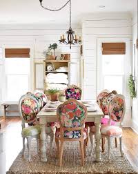 Absolutely Stunning Farmhouse Style Home With Floral Upholstered Chairs Dining Room Makeover Chic Dining Room Dining Room Design