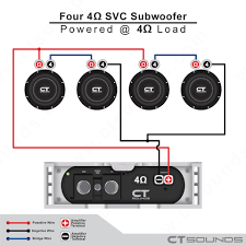 Dual voice coils (with diagrams). 4 Ohm Svc Subwoofer Speakers Are Rated At 4 Ohm At Each Pair Of Terminals And Connecting Four Pieces In Series Subwoofer Subwoofer Wiring Subwoofer Amplifier