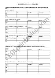 irregular verb chart in groups esl worksheet by jaritasm