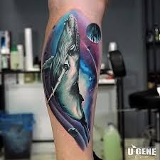 Black And White With Color Tattoo Beautiful Colored Realism Space Wale Tattoo By U Genetattoo Tattoos White Tattoo Black Tattoos