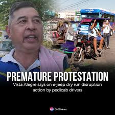 Vista Alegre village chief Jose Maria Leandro Norberto 'Lindy' De Leon  calls the protest action of pedicab drivers against the e-jeepney dry run  'premature' as he clarified that Vista Alegre residents themselves