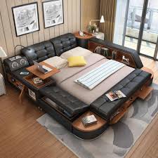 Modern Leather Queen Size Storage Bed Frame With Storage Bookcase Cabinets Stool No Mattress Bedroom Furniture Sets B02q Bed Frame Storage Bed Framestorage Bed Smart Bed Bed Decor Cool Loft Beds