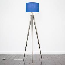 Industrial Style Tripod Floor Lamp In Brushed Chrome With Coloured Shade Other Colours Available Blue Tripod Floor Lamps Lamp Floor Lamp