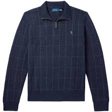 Polo Ralph Lauren Checked Wool Half-Zip Sweater -616001-NVY