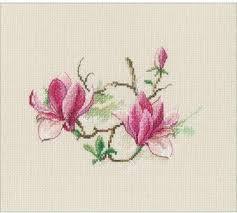 Blue floral counted cross stitch kit: Rto Magnolia Flowers Cross Stitch Kit M730 123stitch