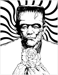 Frankenstein is big and scary! Frankenstein And Rose Halloween Adult Coloring Pages