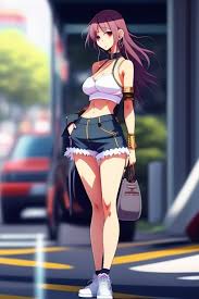 Lexica - A hot and sexy girl in shorts in modern anime style