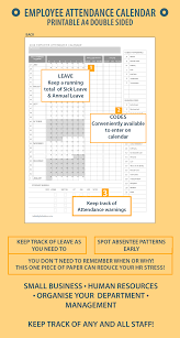 Keeping track of employee's past work availability, vacation time, and personal or sick leave can support your performance review process. 2021 A4 Printable Employee Attendance Absentee Etsy Attendance Tracker Attendance Tracker Printable Attendance Record