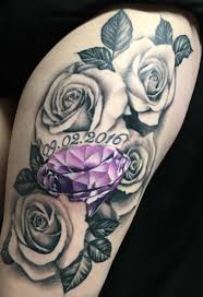 #cupcake tattoo #lollipop tattoo #diamond tattoo #bow tattoo #ribbon #sugar skull tattoo #traditional tattoos #ice gem tattoo #rach #tattoos #full sleeve #rose tattoo #text tattoo #diamond tattoo. Realistic Diamond With Roses Tattoo Inkstylemag Rose Tattoos Diamond Tattoos Red Rose Tattoo