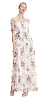 Adrianna Papell Sheer Short Sleeve Lace Gown With Rose Embroidery Vintage Style Wedding Dresses Lace Gown Gowns