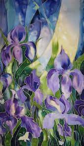 Iris Flowershand Painted Silk Scarf By Fiorfiore On Etsy 70 00 Silk Painting Silk Scarf Painting Iris Painting