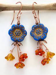 Cornflower Blue Flower Earrings Premium Czech Glass Blue Etsy Beaded Jewelry Diy Flower Jewelry Diy Czech Glass Jewelry