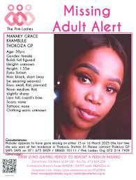 MISSINGPinkLadies @ThePinkLadiesOr MISSING: Thokoza GP Manaky Grace  Khambule 39yrs 15 March 2025 NOTE: Admin will make any necessary  announcements once confirmed by Saps and/or press releases. Pink Ladies Org  #Missing Donate: https://pos.snapscan.io/qr ...