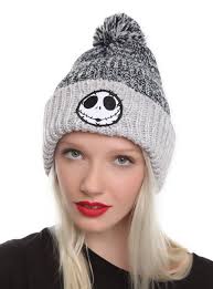 Knit Pom Beanie With An Embroidered Jack Skellington Head On The Foldover Nightmare Before Christmas Jack Skellington Jack The Pumpkin King