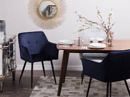 Dark dining rooms with white trim have me all <3 recently. Set Of 2 Velvet Dining Chairs Dark Blue Nolana