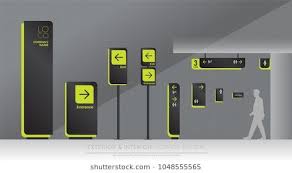 Exterior And Interior Signage System Direction Pole Wall Mount And Traffic Signage System Design Template Set Signage System Exterior Signage Signage Design