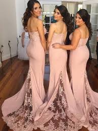 Pretty Pink Lace Spaghetti Strap Sweep Train Long Bridesmaid Dresses Bw0408 Pretty Pink Lace Spaghetti Strap Sweep Train Long Bridesmaid Dresses Bw0408 With Images Lace Bridesmaids Gowns Pink Bridesmaid