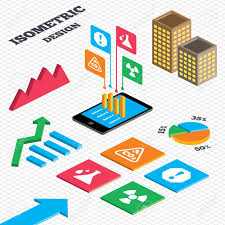 Isometric Design Graph And Pie Chart Attention And Radiation